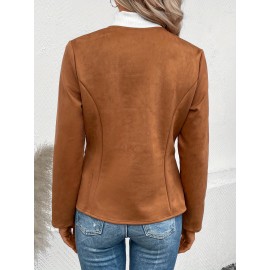 Cozy Solid Zip-Up Crew Neck Jacket - Long Sleeve, Casual, Water-Resistant, Windbreaker Outerwear for Women - Perfect for Spring and Fall Seasons, Daily Life, Outdoor Activities, and Travel