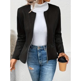 Cozy Solid Zip-Up Crew Neck Jacket - Long Sleeve, Casual, Water-Resistant, Windbreaker Outerwear for Women - Perfect for Spring and Fall Seasons, Daily Life, Outdoor Activities, and Travel