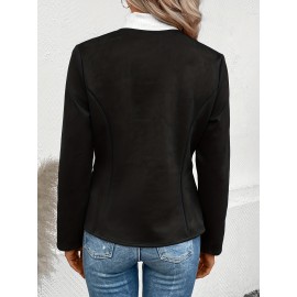 Cozy Solid Zip-Up Crew Neck Jacket - Long Sleeve, Casual, Water-Resistant, Windbreaker Outerwear for Women - Perfect for Spring and Fall Seasons, Daily Life, Outdoor Activities, and Travel