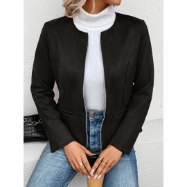 Cozy Solid Zip-Up Crew Neck Jacket - Long Sleeve, Casual, Water-Resistant, Windbreaker Outerwear for Women - Perfect for Spring and Fall Seasons, Daily Life, Outdoor Activities, and Travel