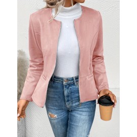 Cozy Solid Zip-Up Crew Neck Jacket - Long Sleeve, Casual, Water-Resistant, Windbreaker Outerwear for Women - Perfect for Spring and Fall Seasons, Daily Life, Outdoor Activities, and Travel
