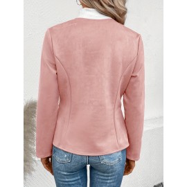 Cozy Solid Zip-Up Crew Neck Jacket - Long Sleeve, Casual, Water-Resistant, Windbreaker Outerwear for Women - Perfect for Spring and Fall Seasons, Daily Life, Outdoor Activities, and Travel