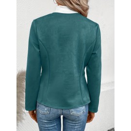 Cozy Solid Zip-Up Crew Neck Jacket - Long Sleeve, Casual, Water-Resistant, Windbreaker Outerwear for Women - Perfect for Spring and Fall Seasons, Daily Life, Outdoor Activities, and Travel