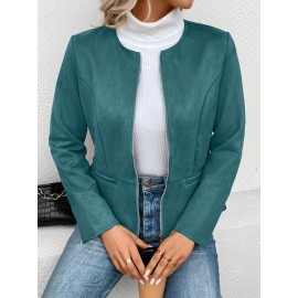 Cozy Solid Zip-Up Crew Neck Jacket - Long Sleeve, Casual, Water-Resistant, Windbreaker Outerwear for Women - Perfect for Spring and Fall Seasons, Daily Life, Outdoor Activities, and Travel