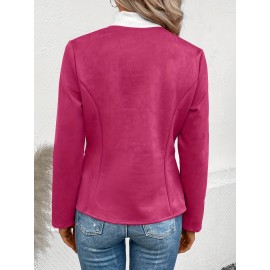 Cozy Solid Zip-Up Crew Neck Jacket - Long Sleeve, Casual, Water-Resistant, Windbreaker Outerwear for Women - Perfect for Spring and Fall Seasons, Daily Life, Outdoor Activities, and Travel