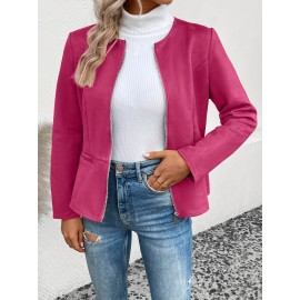 Cozy Solid Zip-Up Crew Neck Jacket - Long Sleeve, Casual, Water-Resistant, Windbreaker Outerwear for Women - Perfect for Spring and Fall Seasons, Daily Life, Outdoor Activities, and Travel