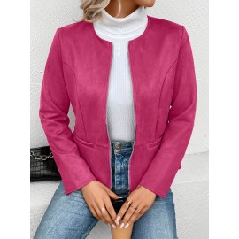 Cozy Solid Zip-Up Crew Neck Jacket - Long Sleeve, Casual, Water-Resistant, Windbreaker Outerwear for Women - Perfect for Spring and Fall Seasons, Daily Life, Outdoor Activities, and Travel