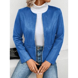 Cozy Solid Zip-Up Crew Neck Jacket - Long Sleeve, Casual, Water-Resistant, Windbreaker Outerwear for Women - Perfect for Spring and Fall Seasons, Daily Life, Outdoor Activities, and Travel
