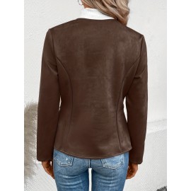 Cozy Solid Zip-Up Crew Neck Jacket - Long Sleeve, Casual, Water-Resistant, Windbreaker Outerwear for Women - Perfect for Spring and Fall Seasons, Daily Life, Outdoor Activities, and Travel