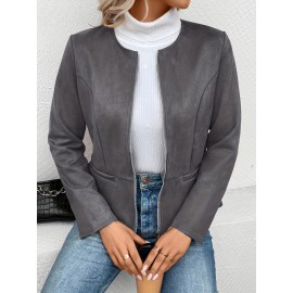 Cozy Solid Zip-Up Crew Neck Jacket - Long Sleeve, Casual, Water-Resistant, Windbreaker Outerwear for Women - Perfect for Spring and Fall Seasons, Daily Life, Outdoor Activities, and Travel