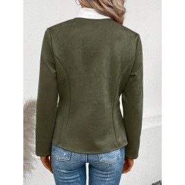 Cozy Solid Zip-Up Crew Neck Jacket - Long Sleeve, Casual, Water-Resistant, Windbreaker Outerwear for Women - Perfect for Spring and Fall Seasons, Daily Life, Outdoor Activities, and Travel