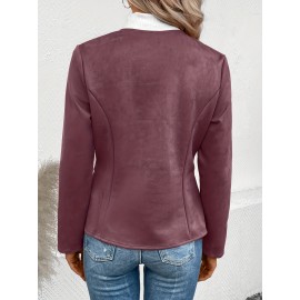 Cozy Solid Zip-Up Crew Neck Jacket - Long Sleeve, Casual, Water-Resistant, Windbreaker Outerwear for Women - Perfect for Spring and Fall Seasons, Daily Life, Outdoor Activities, and Travel