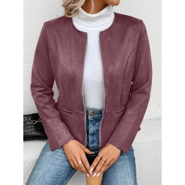 Cozy Solid Zip-Up Crew Neck Jacket - Long Sleeve, Casual, Water-Resistant, Windbreaker Outerwear for Women - Perfect for Spring and Fall Seasons, Daily Life, Outdoor Activities, and Travel