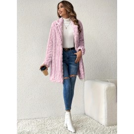 Womens Luxurious Teddy Coat - Stylish Double-Breasted Design with Fashion Lapel - Insulated Thermal Long Sleeves for Winter - Cozy Textured Wardrobe Staple Outwear
