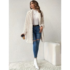 Womens Luxurious Teddy Coat - Stylish Double-Breasted Design with Fashion Lapel - Insulated Thermal Long Sleeves for Winter - Cozy Textured Wardrobe Staple Outwear