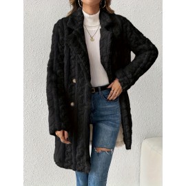 Womens Luxurious Teddy Coat - Stylish Double-Breasted Design with Fashion Lapel - Insulated Thermal Long Sleeves for Winter - Cozy Textured Wardrobe Staple Outwear