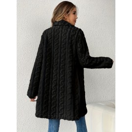 Womens Luxurious Teddy Coat - Stylish Double-Breasted Design with Fashion Lapel - Insulated Thermal Long Sleeves for Winter - Cozy Textured Wardrobe Staple Outwear
