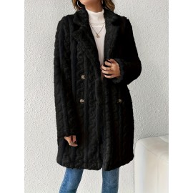 Womens Luxurious Teddy Coat - Stylish Double-Breasted Design with Fashion Lapel - Insulated Thermal Long Sleeves for Winter - Cozy Textured Wardrobe Staple Outwear