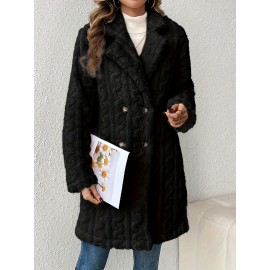 Womens Luxurious Teddy Coat - Stylish Double-Breasted Design with Fashion Lapel - Insulated Thermal Long Sleeves for Winter - Cozy Textured Wardrobe Staple Outwear