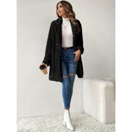 Womens Luxurious Teddy Coat - Stylish Double-Breasted Design with Fashion Lapel - Insulated Thermal Long Sleeves for Winter - Cozy Textured Wardrobe Staple Outwear