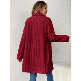 Womens Luxurious Teddy Coat - Stylish Double-Breasted Design with Fashion Lapel - Insulated Thermal Long Sleeves for Winter - Cozy Textured Wardrobe Staple Outwear