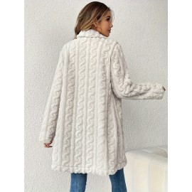 Womens Luxurious Teddy Coat - Stylish Double-Breasted Design with Fashion Lapel - Insulated Thermal Long Sleeves for Winter - Cozy Textured Wardrobe Staple Outwear