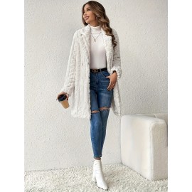 Womens Luxurious Teddy Coat - Stylish Double-Breasted Design with Fashion Lapel - Insulated Thermal Long Sleeves for Winter - Cozy Textured Wardrobe Staple Outwear
