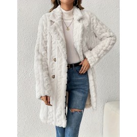 Womens Luxurious Teddy Coat - Stylish Double-Breasted Design with Fashion Lapel - Insulated Thermal Long Sleeves for Winter - Cozy Textured Wardrobe Staple Outwear