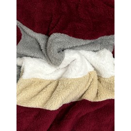 Ultra-Soft Color Block Fuzzy Hooded Coat - Stylish Winter Warm Outerwear with Full-Length Sleeves - Perfect for Casual Wear - Womens Clothing