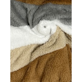Ultra-Soft Color Block Fuzzy Hooded Coat - Stylish Winter Warm Outerwear with Full-Length Sleeves - Perfect for Casual Wear - Womens Clothing