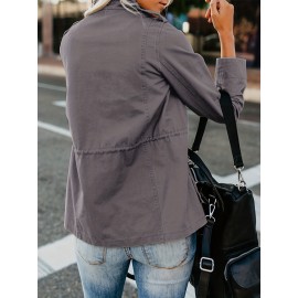 Womens Cozy Winter Jacket - Long Sleeve, Stand Collar, Warm Pockets, Zip & Button Closure, Casual Wear