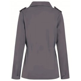 Womens Cozy Winter Jacket - Long Sleeve, Stand Collar, Warm Pockets, Zip & Button Closure, Casual Wear