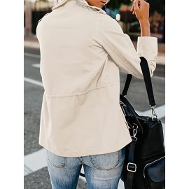 Womens Cozy Winter Jacket - Long Sleeve, Stand Collar, Warm Pockets, Zip & Button Closure, Casual Wear