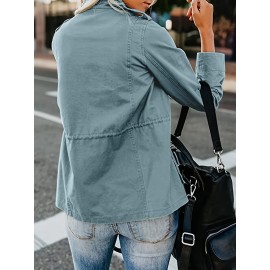 Womens Cozy Winter Jacket - Long Sleeve, Stand Collar, Warm Pockets, Zip & Button Closure, Casual Wear