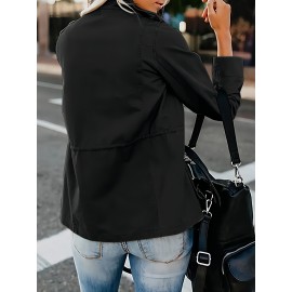 Womens Cozy Winter Jacket - Long Sleeve, Stand Collar, Warm Pockets, Zip & Button Closure, Casual Wear