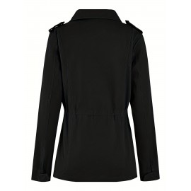 Womens Cozy Winter Jacket - Long Sleeve, Stand Collar, Warm Pockets, Zip & Button Closure, Casual Wear
