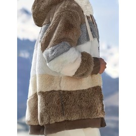 Cozy Faux Fur Hooded Jacket - Stylish Drawstring Design - Warm Long Sleeve Winter Wear for Women