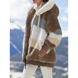 Cozy Faux Fur Hooded Jacket - Stylish Drawstring Design - Warm Long Sleeve Winter Wear for Women