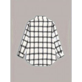 Plaid Shacket Jacket - Relaxed Fit Casual Outerwear with Classic Button Front Closure, Long Sleeves for Added Warmth, Versatile for Daily Wear - Designed Exclusively for Womens Clothing