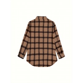 Plaid Shacket Jacket - Relaxed Fit Casual Outerwear with Classic Button Front Closure, Long Sleeves for Added Warmth, Versatile for Daily Wear - Designed Exclusively for Womens Clothing