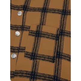 Plaid Shacket Jacket - Relaxed Fit Casual Outerwear with Classic Button Front Closure, Long Sleeves for Added Warmth, Versatile for Daily Wear - Designed Exclusively for Womens Clothing