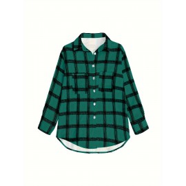 Plaid Shacket Jacket - Relaxed Fit Casual Outerwear with Classic Button Front Closure, Long Sleeves for Added Warmth, Versatile for Daily Wear - Designed Exclusively for Womens Clothing