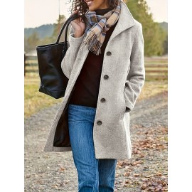 Stylish Solid-Colored Single Breasted Coat - Warm and Cozy Casual Long Sleeve Fall and Winter Outerwear for Women - Soft and Comfortable Fabric, Classic Design, Versatile and Timeless Style, Perfect for Daily Life, Work, and Outdoor Activities
