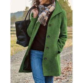 Stylish Solid-Colored Single Breasted Coat - Warm and Cozy Casual Long Sleeve Fall and Winter Outerwear for Women - Soft and Comfortable Fabric, Classic Design, Versatile and Timeless Style, Perfect for Daily Life, Work, and Outdoor Activities