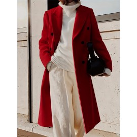 Stylish Double-Breasted Lapel Overcoat - Warm Winter & Fall Essential, Long Sleeve Casual Coat with Classic Design, Soft Fabric, and Comfortable Fit - Women's Clothing for Everyday Wear
