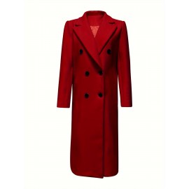 Stylish Double-Breasted Lapel Overcoat - Warm Winter & Fall Essential, Long Sleeve Casual Coat with Classic Design, Soft Fabric, and Comfortable Fit - Women's Clothing for Everyday Wear