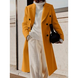 Stylish Double-Breasted Lapel Overcoat - Warm Winter & Fall Essential, Long Sleeve Casual Coat with Classic Design, Soft Fabric, and Comfortable Fit - Women's Clothing for Everyday Wear