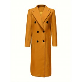 Stylish Double-Breasted Lapel Overcoat - Warm Winter & Fall Essential, Long Sleeve Casual Coat with Classic Design, Soft Fabric, and Comfortable Fit - Women's Clothing for Everyday Wear
