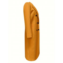 Stylish Double-Breasted Lapel Overcoat - Warm Winter & Fall Essential, Long Sleeve Casual Coat with Classic Design, Soft Fabric, and Comfortable Fit - Women's Clothing for Everyday Wear