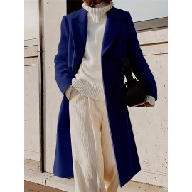 Stylish Double-Breasted Lapel Overcoat - Warm Winter & Fall Essential, Long Sleeve Casual Coat with Classic Design, Soft Fabric, and Comfortable Fit - Women's Clothing for Everyday Wear